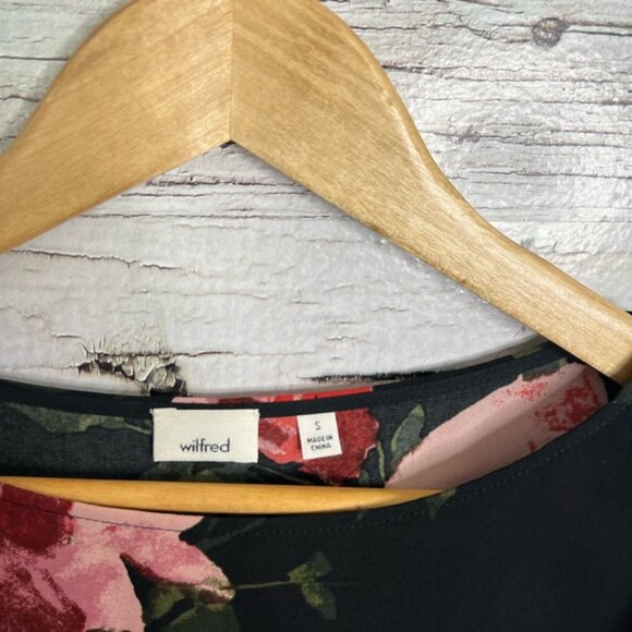 Aritzia wilfred black red floral blouse top tie up sleeves size small - Picture 4 of 8